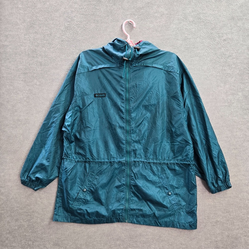 VINTAGE Columbia Women Jacket XL Teal Geometric Long Sleeve Logo Full Zip Y2K